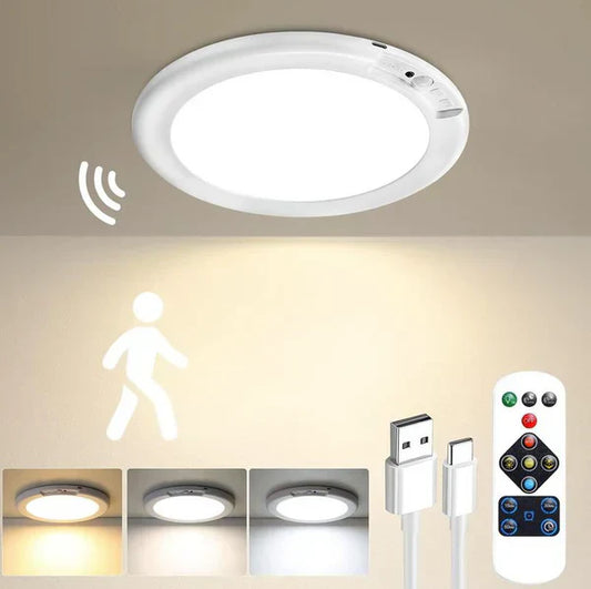 💥Grande Promoção - 50% de Desconto💡Luminária de Teto Recarregável com Sensor de Movimento e Controle Remoto - Luminária de Teto Magnética Sem Fio Alimentada por Bateria