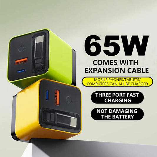 ⌛Apenas 1 dia restante desta oferta⏳ Carregador de celular de 65 W com carregamento rápido e cabo retrátil Tipo C de 80 cm