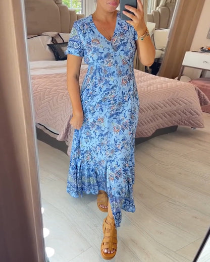 💃Heiss 50% Rabatt🔥Kostenloser Versand - Bequemes V-Ausschnitt Blumenkleid🌷Kauf 2 spar 10%