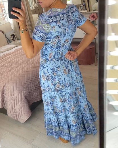 💃Heiss 50% Rabatt🔥Kostenloser Versand - Bequemes V-Ausschnitt Blumenkleid🌷Kauf 2 spar 10%
