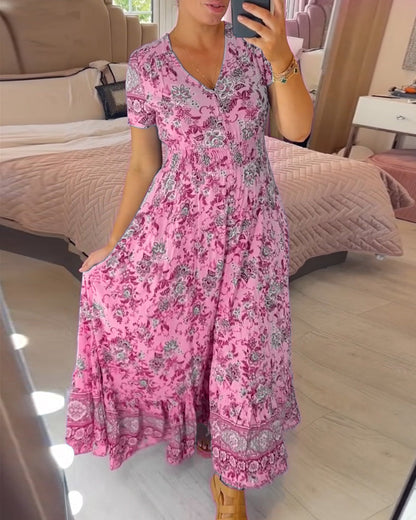 💃Heiss 50% Rabatt🔥Kostenloser Versand - Bequemes V-Ausschnitt Blumenkleid🌷Kauf 2 spar 10%