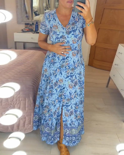 💃Heiss 50% Rabatt🔥Kostenloser Versand - Bequemes V-Ausschnitt Blumenkleid🌷Kauf 2 spar 10%