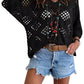 ⏰Último dia de promoção! 50% de desconto!🔥Promoção imperdível: Blusa feminina de crochê bege com decote em V, inspiração boêmia