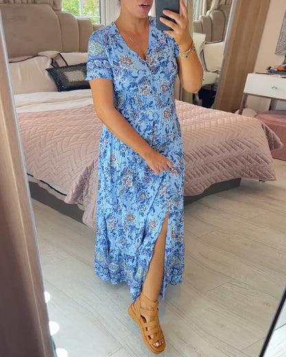 💃Heiss 50% Rabatt🔥Kostenloser Versand - Bequemes V-Ausschnitt Blumenkleid🌷Kauf 2 spar 10%