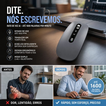🖱️ 50% DE DESCONTO – Rato Sem Fios com Voz Inteligente AI | Comando por voz, prático & inovador 💬⏳
