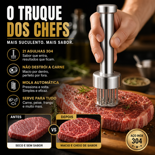 🥩 50% DE DESCONTO – Amaciante de Carne com Agulhas em Aço 304 | Macia, rápida & mantém os sucos