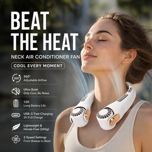 🥳PROMOÇÃO DE 2026🥳💨 50% DE DESCONTO!🍃 Ventilador de pescoço com ar condicionado – Ultra-silencioso, rotação de 360°, 3 velocidades. Refresco sem usar as mãos, bateria de longa duração. Imprescindível para o verão! 😎🌬️