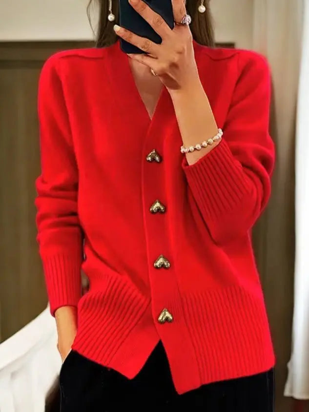 🍂 Early-bird price 50% Rabatt 🍁Damen-Cardigan aus einfarbiger Wolle mit Knöpfen
