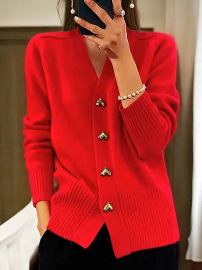 🍂 Early-bird price 50% Rabatt 🍁Damen-Cardigan aus einfarbiger Wolle mit Knöpfen