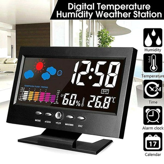 🌡️ 50% RABATT NU! ✨ Digital LED Temperatur- & Fuktighetsmonitor - Väderprognos med Väckarfunktion för Hemmet eller Kontoret 📊⏰