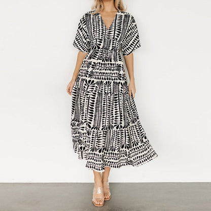 Damen fließendes A-Linien-Kleid mit V-Ausschnitt