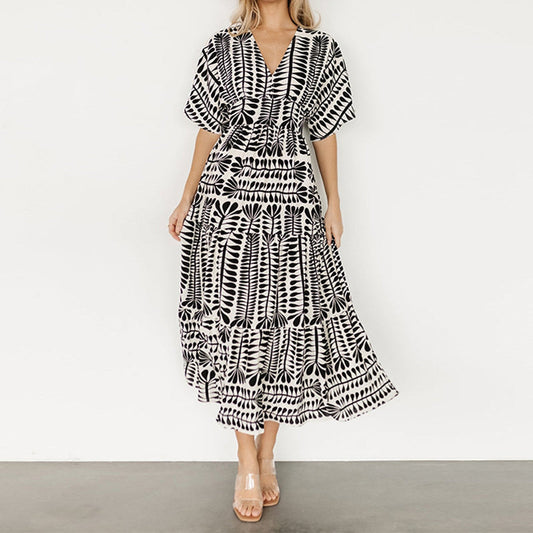 Damen fließendes A-Linien-Kleid mit V-Ausschnitt