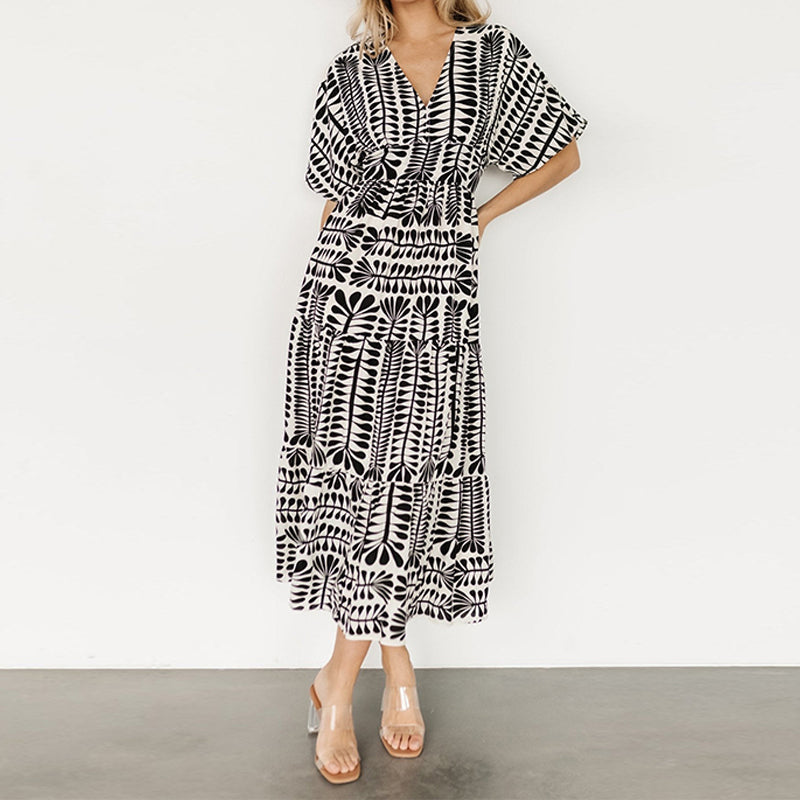 Damen fließendes A-Linien-Kleid mit V-Ausschnitt