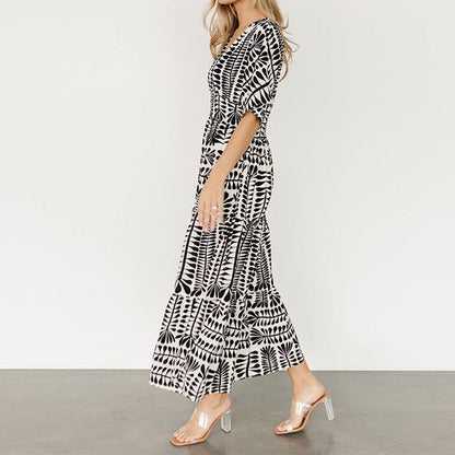 Damen fließendes A-Linien-Kleid mit V-Ausschnitt