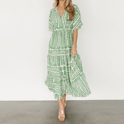 Damen fließendes A-Linien-Kleid mit V-Ausschnitt