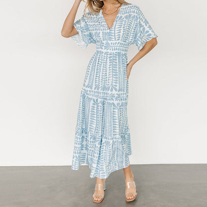 Damen fließendes A-Linien-Kleid mit V-Ausschnitt