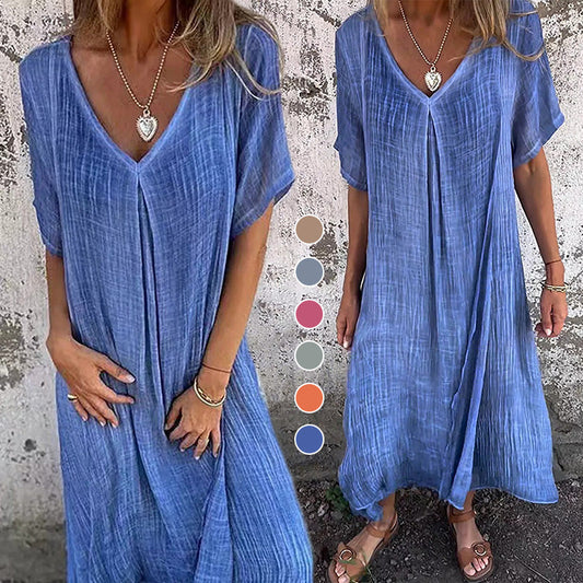 Locker geschnittenes Maxikleid mit V-Ausschnitt für Damen