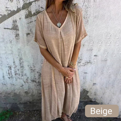 Locker geschnittenes Maxikleid mit V-Ausschnitt für Damen