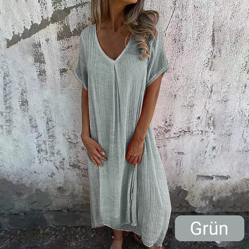 Locker geschnittenes Maxikleid mit V-Ausschnitt für Damen