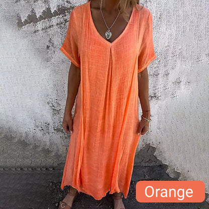 Locker geschnittenes Maxikleid mit V-Ausschnitt für Damen