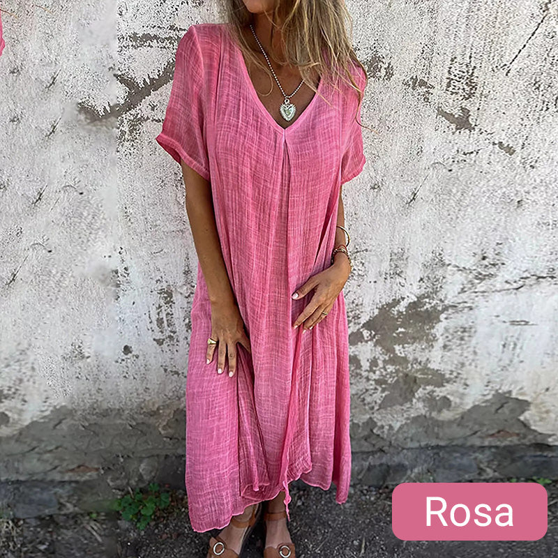 Locker geschnittenes Maxikleid mit V-Ausschnitt für Damen