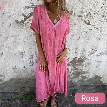 Locker geschnittenes Maxikleid mit V-Ausschnitt für Damen