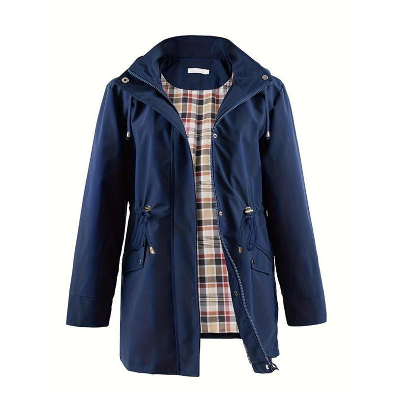 Mittellange Windjacke mit Kapuze, Tunnelzug und Reißverschluss