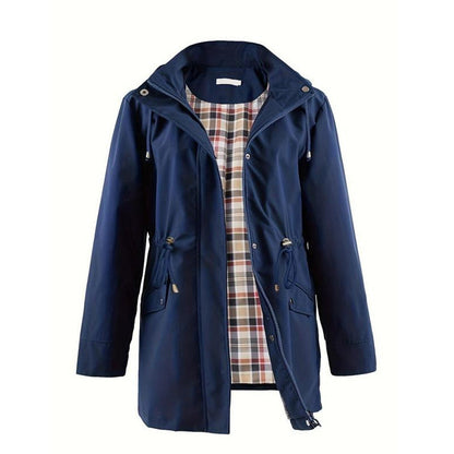 Mittellange Windjacke mit Kapuze, Tunnelzug und Reißverschluss