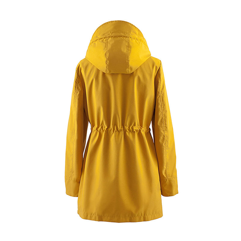 Mittellange Windjacke mit Kapuze, Tunnelzug und Reißverschluss