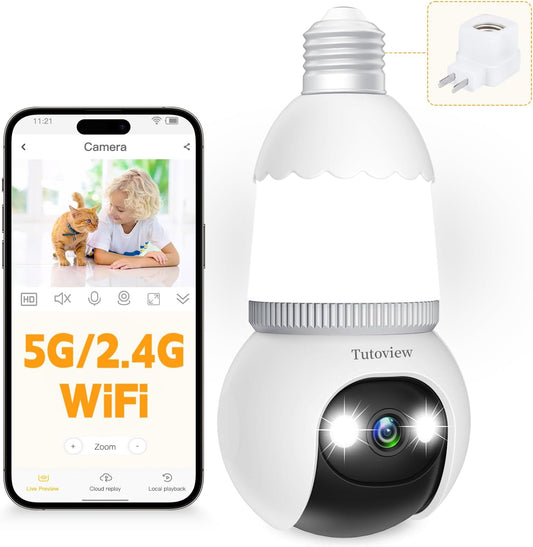 🔥Nova versão atualizada✨Câmera de segurança em formato de lâmpada de 4MP, sem fio 5G e 2.4GHz, para ambientes internos e externos, com visão noturna.