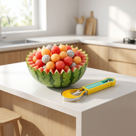 ✨ Eleve o nível do seu preparo de frutas — o conjunto multifuncional 3 em 1 com colher para bolinhas de melão e faca para esculpir! ✨