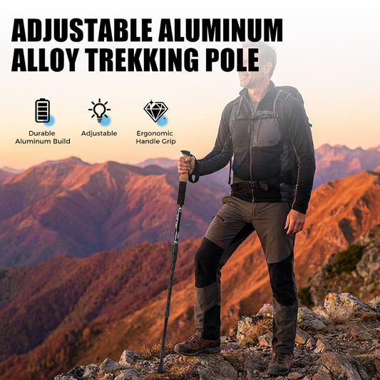 ⛰️ DESCONTO DE 50% POR TEMPO LIMITADO! ✨ Bastão de caminhada ajustável em liga de alumínio – Resistente, com amortecimento de choques, leve 🌲