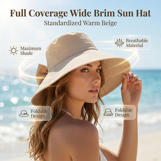 👒☀️ Chapéu feminino de proteção solar com aba larga e laço