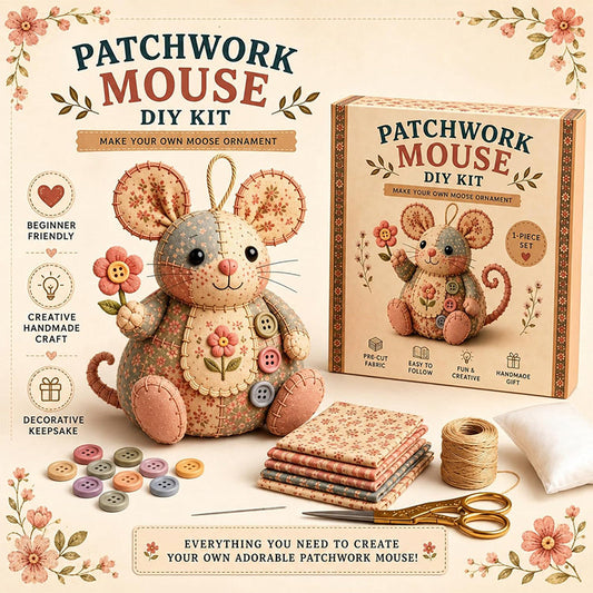 🎁2026 Novidade com 50% de DESCONTO💥【Promoção】Kit de costura DIY para rato em patchwork | Completo com tecidos e enchiment