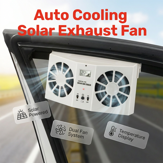🚗Ventilador de exaustão para carro movido a energia solar – Ventilação turbo dupla e visor de temperatura☀️