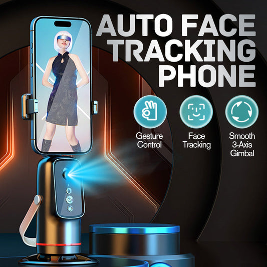 Suporte para celular com rastreamento facial automático e controle por gestos.