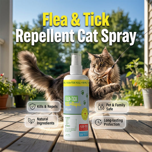 Spray repelente natural contra pulgas e carrapatos para gatos